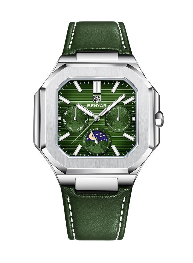 BENYAR Watches for Men Luxury Quartz Water Resistant Watch Men's Chronograph Genuine Leather Strap 5221 - Image 1